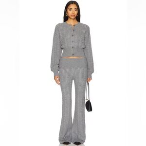 Lovers + Friends Gray Knit Pants & Cardigan Set